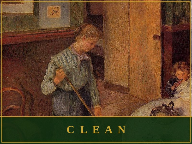 Clean - a housemaid sweeping, after Pissarro